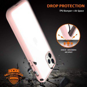 ZUSLAB Tough Fusion Case Compatible with Apple Iphone 11 Pro Max Shock Absorption Rubber Bumper Protective Case Transparent Hard Back Clear Cover – Pink