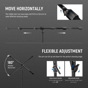 NEEWER Tripod Boom Arm, 35″ to 61″ (89 to 155Cm) with 1.5Kg Counterweight and Sandbag, 1/4″ Screw Compatible with Softbox, Studio Light, Flash, Umbrella, Ring Light, Max Load 5Kg