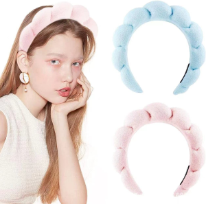 Makeup Headband for Women,Mimi and Co Spa Headband Skincare Headband,Sponge & Terry Towel Cloth Fabric Headband for Skincare,Makeup Removal, Shower, Skincare. (Blue)