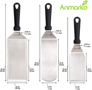 Anmarko Griddle Spatula Set – Stainless Steel Metal Spatula and Griddle Scraper – Heavy Spatula Griddle Accessories Great for Cast Iron Griddle BBQ Flat Top Grill – Commercial Grade