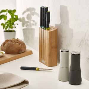 Joseph Joseph Milltop Non-Spill Salt and Pepper Mill Set Refillable with Ceramic Grinding, White/Grey