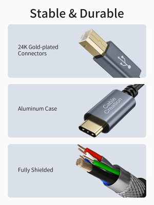 Cablecreation USB B to USB C Printer Cable 15FT, USB C to USB B Printer Cable for Macbook Pro, Air, USB C MIDI Cable for Yamaha Casio Digital Piano MIDI Controller DJ Controller, 4.5M Space Grey