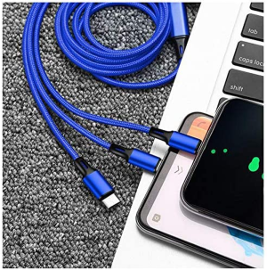 VRORKV USB Multi Charger Cable [1.2M 3A] Nylon Braided Multi Charging Cable USB to Type C/Micro 3 in 1 Universal Charger for Smartphones, Tablets and More (Blue)