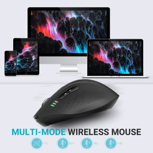 RAPOO MT550 Multi Device Wireless Mouse, Bluetooth 5.0/3.0 and 2.4Ghz Tri-Mode Connection, Support 4 Devices,6 Programmable Buttons, 4 DPI Optical Mice for Laptop, Macbook, PC, Windows, Tablet