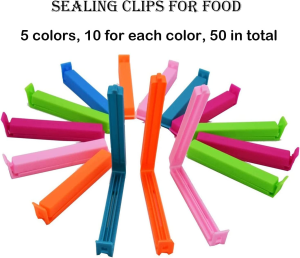 Taicols 50 Pcs Bag Sealing Clips, Sealing Clips for Food, Sealing Clip Set for Snack Bags Food Preservation Clips Small Plastic Bags Food Sealing Clips, 4.3 Inch Plastic Sealer Clips(5 Color)