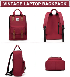 School Backpack for Women,Vaschy Unisex Vintage Water Resistant Casual Daypack Laptop Backpack Rucksack Bookbag for Travel/Business/College Fits 15.6 Inch Laptop Burgundy