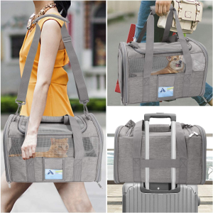 Pet Carrier Bag,Portable Pet Bag, Foldable Fabric Pet Travel Carry 15Lb/20Lb Tote Bag for Cats and Dogs Airline Approved, Breathable and Comfortable for Small Medium Dogs, Small Medium Cats (Grey Bag)