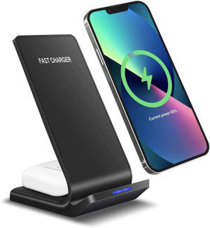 2 in 1 Wireless Charger 15W Fast Wireless Charger Stand Compatible with iPhone 14 15 Pro Max/13 Pro/12/11/XS MAX/XR/8,Airpods 2/3/Pro,Wireless Charging Dock for Samsung Galaxy S22/S21/S20/Note/Buds