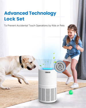 RENPHO Air Purifier for Home Large Room, True HEPA & Activated Carbon Filter, Quiet Air Cleaner, 3 Timers, Child Lock, Night Light, Filter Change Reminder, Removes Pet Dander Allergies Smoke Pollen