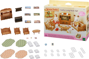 Sylvanian Families 5339 Comfy Living Room Set Accessories & 5286 Country Bathroom Set Furniture Toy