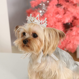 Lovelyshop Pet Series Gold Plated Royal Rhinestone Pearl Full round Dog/Cat Crown for Costume Hair Accessories-Medium Size