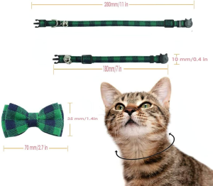 2PCS Breakaway Bowtie Pet Collar with Bell(Red&Green Plaid Style),Christmas Dog Collar with Bow, Christmas Plaid Dog Bow Tie, Adjustable Cotton Red Bowtie Dog and Cat Valentine’S Day Collars for Kitty, Puppy, Dogs,Small Pets