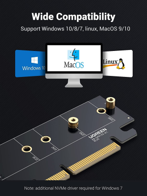 UGREEN Nvme Pcie Adapter, M.2 SSD to Pcie 4.0 X16/X8/X4 Card with Heat Sink, M.2 Pcie Adapter for M-Key and M&B-Key Nvme SSD 2280/2260/2242/2230