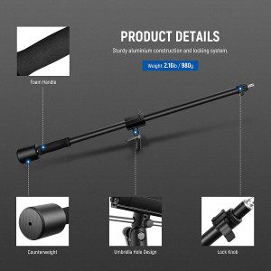 NEEWER Tripod Boom Arm, 35″ to 61″ (89 to 155Cm) with 1.5Kg Counterweight and Sandbag, 1/4″ Screw Compatible with Softbox, Studio Light, Flash, Umbrella, Ring Light, Max Load 5Kg