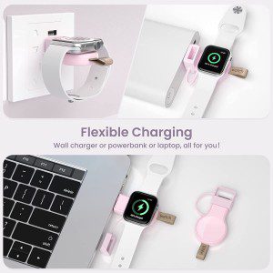 NEWDERY Charger for Apple Watch Portable Iwatch USB Wireless Charger, Travel Cordless Car Charger with Light Weight Magnetic Quick Charge for Apple Watch Ultra 8 7 SE 6 5 4 3 2 1 (Pink)