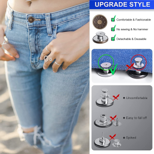 Manzella 12 Sets Adjustable Buttons for Jeans, 17Mm No Sew Instant Metal Buttons, Removable Jean Buttons Replacement Repair Kit with Threads Rivets and Screwdriver