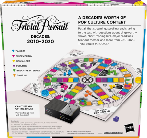 Trivial Pursuit Decades – 2010 to 2020 Game – Questions Reflect Culture and Trends from the 2010S – 6 Categories – 1800 Triva Questions – 2-6 Players – Adult Party Board Games – F2706 – Ages 16+