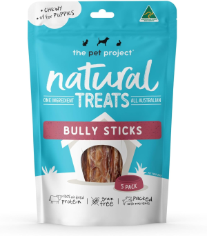 The Pet Project Bully Stick (Pizzle) 5 Pieces, Natural Australian Made Dog Treat Chew