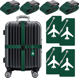 Weewooday 8 Pack Luggage Straps Suitcase Tags Set, Travel Adjustable Belt Silicone with Name ID Card Man Women Accessories (Dark Green), Dark Green