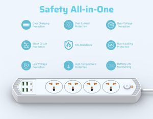 Surge Protector 3M 4 AC Outlets/2 Type C Ports/4 USB Ports Power Strip Power Board 4.2A 3000W Surge Protection