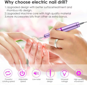 Electric Nail Files, Geecol Updated Version USB Electric Nail File 20000 RPM Adjustable Speed Portable 11 Changeable Filing Bits Electric Manicure Pedicure Kit Nail Drill for Acrylic Nails, Gel Nails