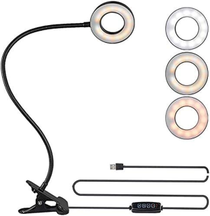 Teemyaa Clip on Ring Light for Video Conference Lighting, USB Laptop Light for Zoom Meeting, LED Desk Ring Light with Clamp for Computer Webcam, LED Reading Light with 3 Color 10 Dimming Level