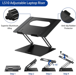 BESIGN LS10 Aluminum Laptop Stand, Ergonomic Adjustable Notebook Stand, Riser Holder Computer Stand Compatible with Air, Pro, Dell, HP, Lenovo More 10-14″ Laptops, Black