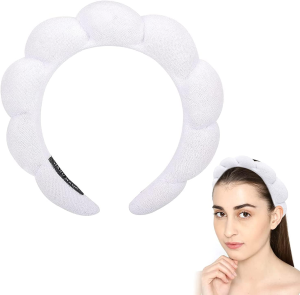 Spa Headband for Women, Makeup Headband, Spa Headband for Washing Face, Skincare Headbands for Face Washing, Makeup Removal, Shower, Skincare (White)