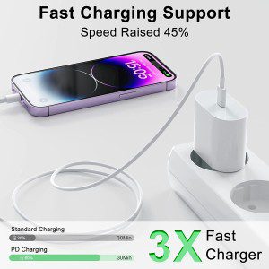 Iphone Fast Charger, 20W Iphone Charger Ipad Charger USB C Charger with 1M USB C to Lightning Cable, USB-C Power Adapter Fast Charger for Iphone14/ 13/12/ 11/ X/ 8