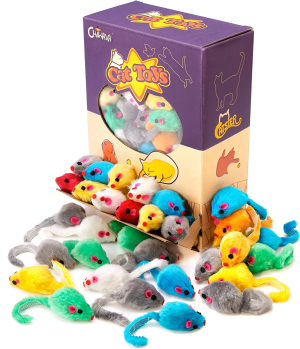 Chiwava 60PCS 4.1” Furry Cat Toy Mice Rattle Small Mouse Kitten Interactive Play Assorted Color