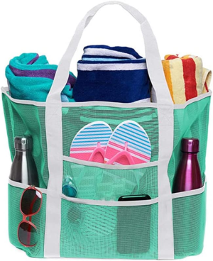 Tuxiaobu Mesh Beach Tote Bag, with Insulated Cooler Compartment and Adjustable Shoulder Strap, Extra Large Pool Picnic Cooler Bag with Zipper Closure, Top Beach Handbag for Unisex