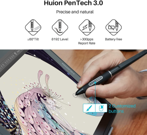 HUION Kamvas Pro 16 2.5K QHD Graphics Drawing Tablet with Screen QLED Full Lamination 99% Srgb and PW517 Battery-Free Stylus, Pen Display for Windows, Mac, Android, Linux 15.8 Inch