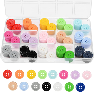 180Pcs Resin Sewing Buttons, round 4-Hole Craft Buttons in a Variety of Colors, 18Mm 0.7 Inch Clothing Buttons, Compartment Storage Box, Suitable for Variety Clothing Pillow Cases Sewing DIY Craft