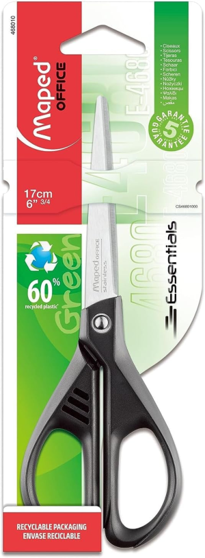 Maped Essentials 17Cm Scissor with 60 Percent Recycled Handle, Black