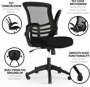 Flash Furniture Mid-Back Black Mesh Swivel Ergonomic Task Office Chair with Flip-Up Arms