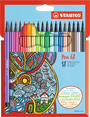 STABILO Premium Felt Tip Pen – Pen 68 – Wallet of 15 – Assorted Colours