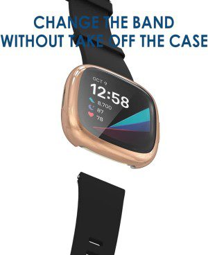 Simpeak [5-Pack] Case Compatible with Fit Bit Versa 4 Smartwatch, Soft TPU Full Protection Screen Protector for Versa 4 (NOT FITS Versa 3)- Pink/Clear/Silver/Black/Rose Gold