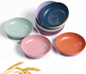 WANBY Lightweight Wheat Straw Cereal Plates Unbreakable Dinner Dishes Plates Set Dishwasher & Microwave Safe (Plates 10 Pack 5.6′)