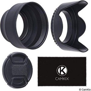 Set of 2 Camera Lens Hoods and 1 Lens Cap – Rubber (Collapsible) + Tulip Flower – Sun Shade/Shield – Reduces Lens Flare and Glare – Blocks Excess Sunlight for Enhanced Photography and Video Footage