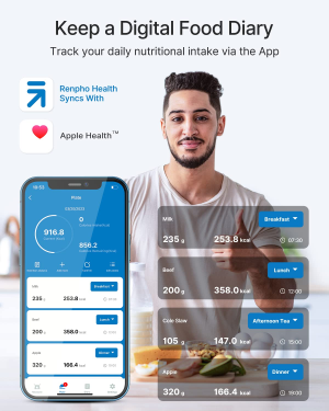 RENPHO Digital Food Scale, Kitchen Scale for Baking, Cooking and Coffee with Nutritional Calculator for Keto, Macro, Calorie and Weight Loss with Smartphone App, Stainless Steel