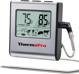 Thermopro TP16 Digital Meat Thermometer with Food-Grade Temperature Probe for Smoker Oven BBQ Grill Multifunctional Food Thermometer with Pre-Programmed Food Temperature Set and Timer