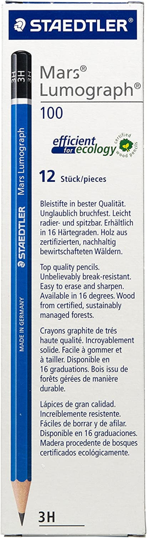 Staedtler Mars Lumograph Writing, Drawing, Sketching Pencil (Box of 12) (3H)