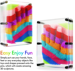 3D Pin Art Toy, Large Size 6” X 8”Unique 3D Pin Art Board for Kids & Adults (Rainbow, Plastic)