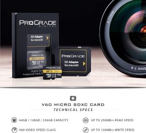 Microsd Card V60 (256GB) – Tested like a Full-Size SD Card for Use in Dslrs, Mirrorless and Aerial or Action Cameras | up to 250Mb/Read Speed and 130Mb/S Write Speed by Prograde Digital