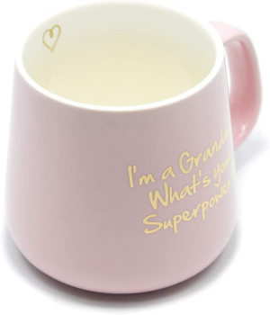 Coffee Mug for Grandma Mothers Day – I’M a Grandma What’S Your Superpower Ceramic Tea Cup – Birthday Presents for Mothers and Grandma Pink 350Ml 12Oz (Grandma)