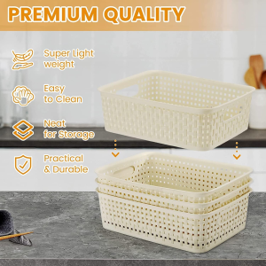 [8 Pack] Jabykare Plastic Storage Baskets for Home Storage & Organisation- Storage Bins for Bathrooms, Kitchen, Cabinets, Countertop, under Sink, Pantry Storage Organiser (Creamy)