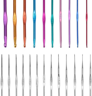 BECOMTO 100Pcs Crochet Hook Needles for Crocheting,Knitting & Crochet Supplies Set with Case,Diy Craft Yarn Mixed Aluminum Multicolor Knitting Needles Sewing Tools,Great for Mom Women