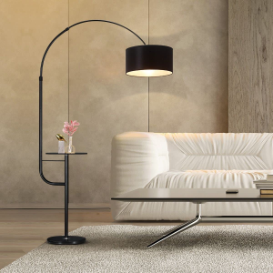 Arc LED Floor Lamp Floor Light Standing Reading Light with Adjustable Storage Shelf Living Room Bedroom Black