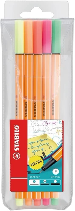 STABILO Point 88 Fineliner – Wallet of 15 Assorted Colours Incl 5 Neon Colours