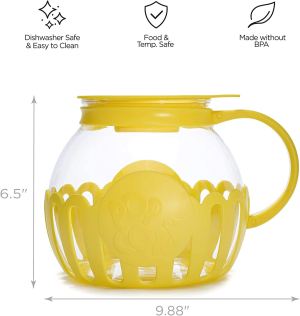 Ecolution Patented Micro-Pop Microwave Popcorn Popper with Temperature Safe Glass, 3-In-1 Lid Measures Kernels and Melts Butter, Made without BPA, Dishwasher Safe, 3-Quart, Yellow